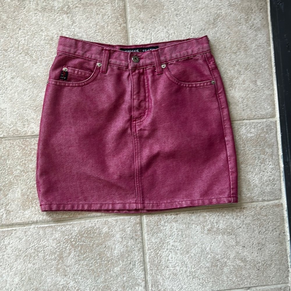GUESS High Waisted Metallic Denim Skirt